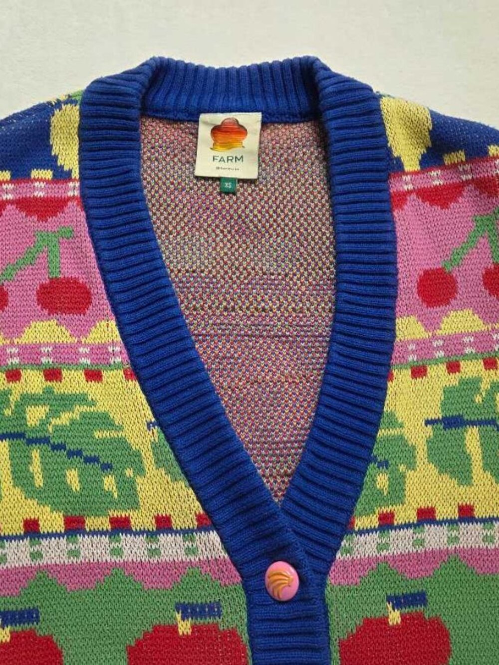 XS Farm Rio Anthropologie Sweet Orchard fruit knit cardigan oversized sweater #3 - Picture 4 of 11